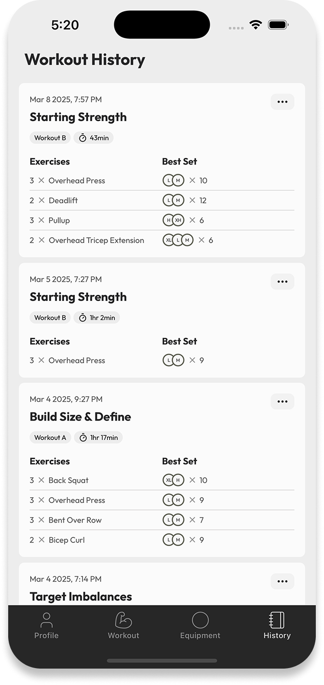 Workout History